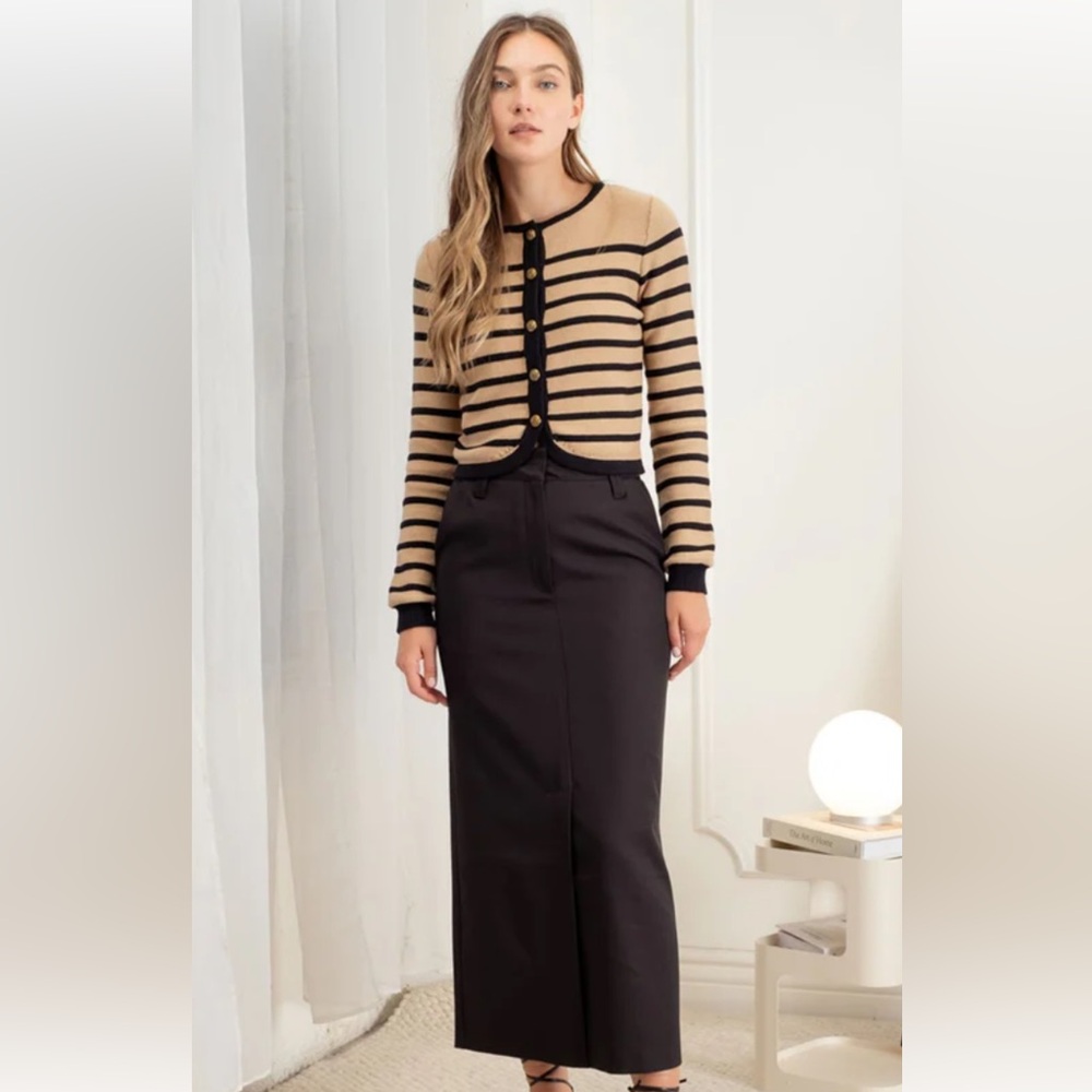 Black and Camel collarless cardigan